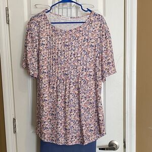Floral Pleated Blouse - Pink and Blue